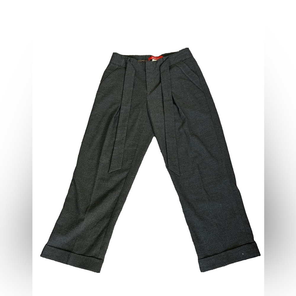 Anthropologie Cartonnier Barton Charcoal Tie Waist Wide Leg Crop Trousers Size 2
